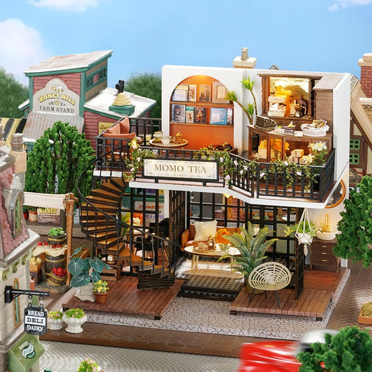 Cutebee DIY DollHouse Kit Wooden Doll Houses Forest Teashop With Furniture Kit Toys for Children Christmas