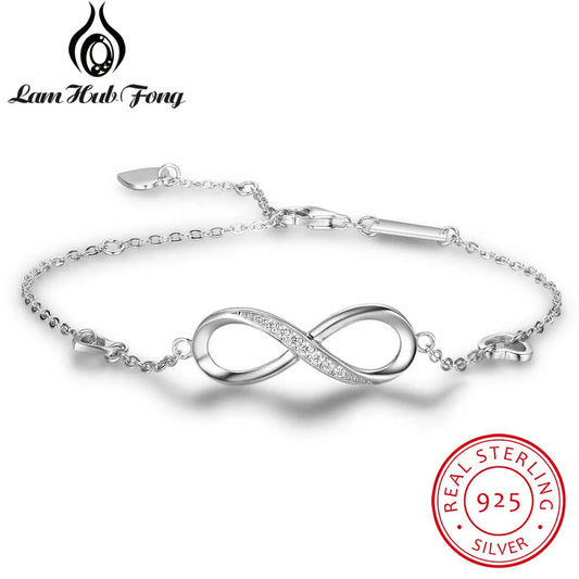 925 Sterling Silver Bracelets for Women Infinity Bracelet With Cubic Zirconia 8 Shape Chain Bracelet Jewelry (Lam Hub Fong)