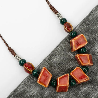 Colorful Irregular Shape Ceramic Beads Neckalce Artware Antique Necklaces & Pendants for Women #FY567