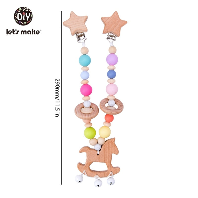 Let's Make Wood Teether Baby Bed Hanging Rattles Toy Make Noise Bird Elephant Shape Crochet Beads Bracelet Pram Clip Baby Rattle