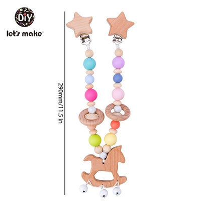 Let's Make Wood Teether Baby Bed Hanging Rattles Toy Make Noise Bird Elephant Shape Crochet Beads Bracelet Pram Clip Baby Rattle