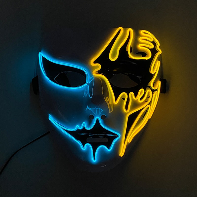 Neon Light LED Mask LED Halloween Scary Mask Cosplay Party Masque Masquerade Masks Halloween Costume Carnival Glow Party Props