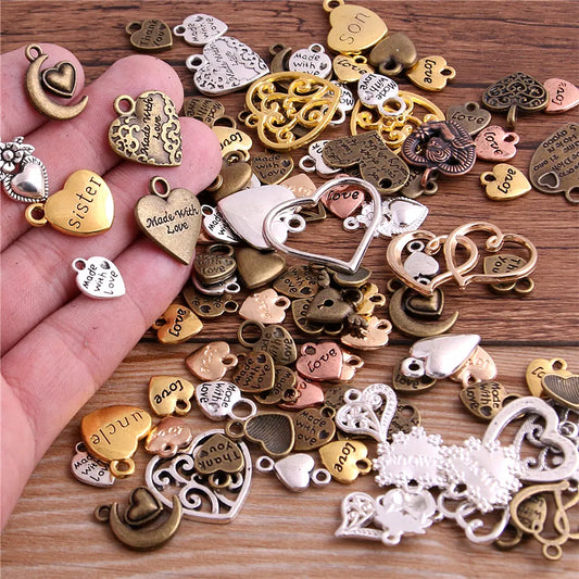 20pcs/Lot Vintage Metal 6 Color Mixed Hearts Charms Retro Love Pendant for Jewelry Making Diy Handmade Jewelry
