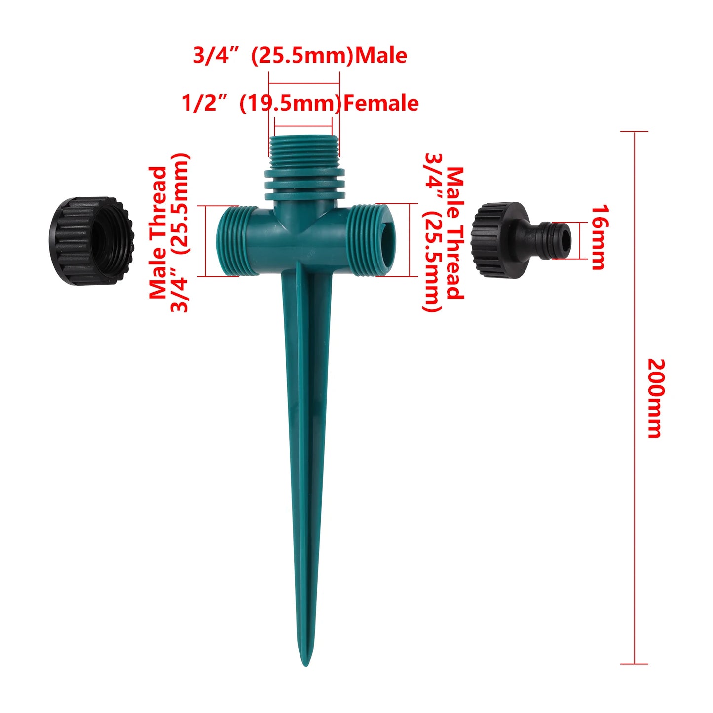 Double Outlet Impact Rocker Sprinkler Nozzle 360 Degree Rotary Jet Agricultural Garden Irrigation Sprinklers 1/2" Male Thread