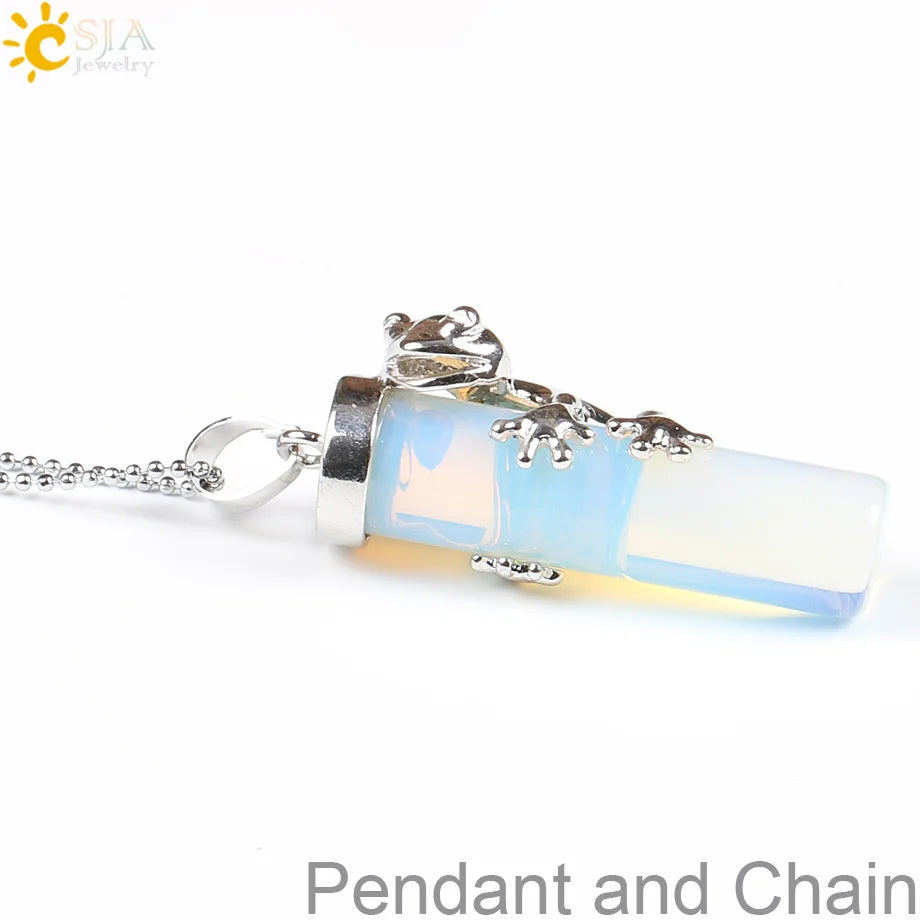 CSJA Pink Quartz Gem Power Statement Necklace Male Female Jewelry Natural Gem Stone Pendant Lovely Frog Jewellery E184
