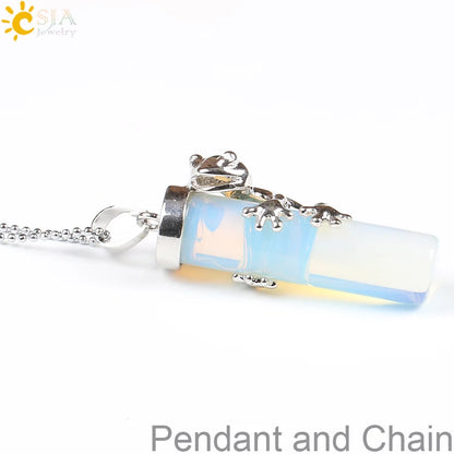 CSJA Pink Quartz Gem Power Statement Necklace Male Female Jewelry Natural Gem Stone Pendant Lovely Frog Jewellery E184