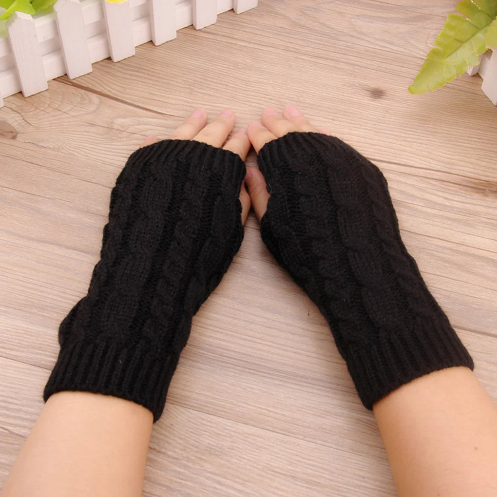 1 Pair Autumn Winter Women Knit Gloves Arm Wrist Sleeve Hand Warmer Girls Rhombus Long Half Winter Mittens Fingerless Gloves