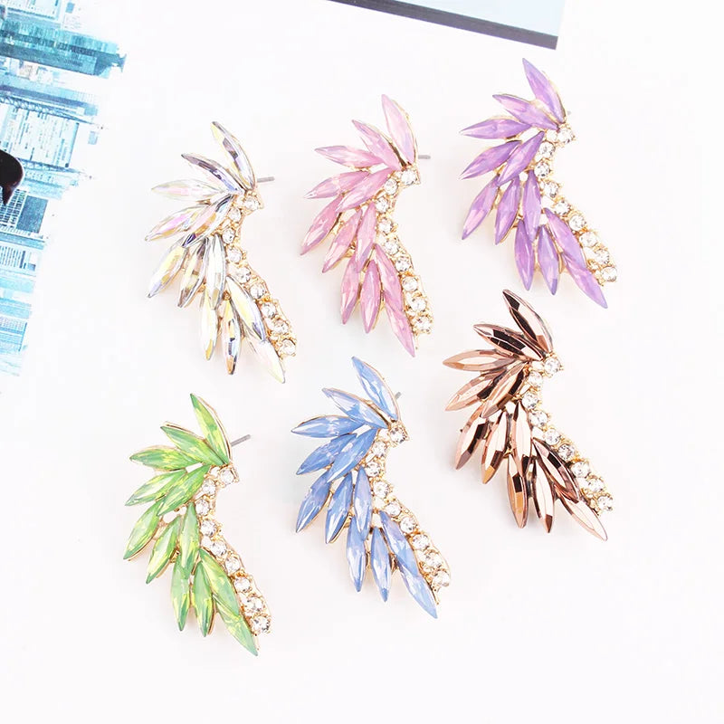 LUBOV Shining Rhinestone Wings Stud Earrings Acrylic Crystal Stone Women Piercing Earrings Trendy Wedding Jewelry Christmas