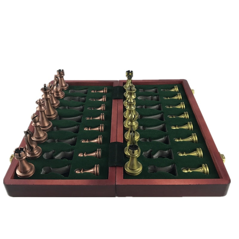 Classic  Zinc Alloy Chess Pieces Wooden Chessboard Chess Game Set With King Height 6.7cm Outdoor Game High Quality Chess Yernea