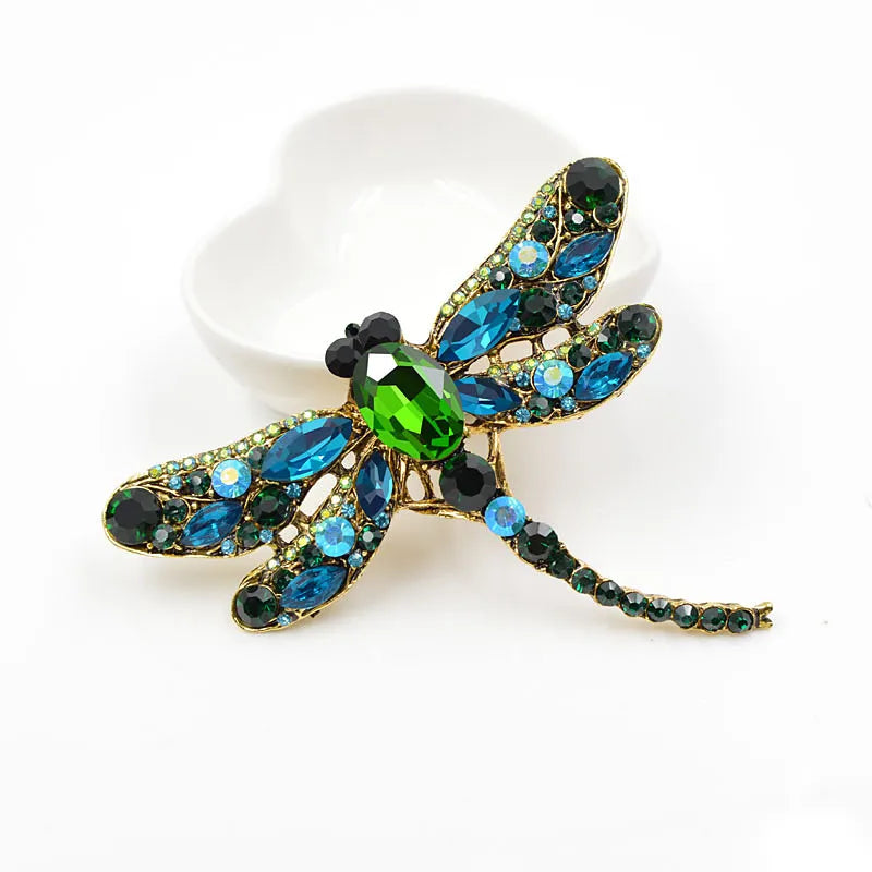 CINDY XIANG Vintage Rhinestone Dragonfly Brooches for Women Large Insect Brooch Pin Fashion Dress Coat Accessories Cute Jewelry