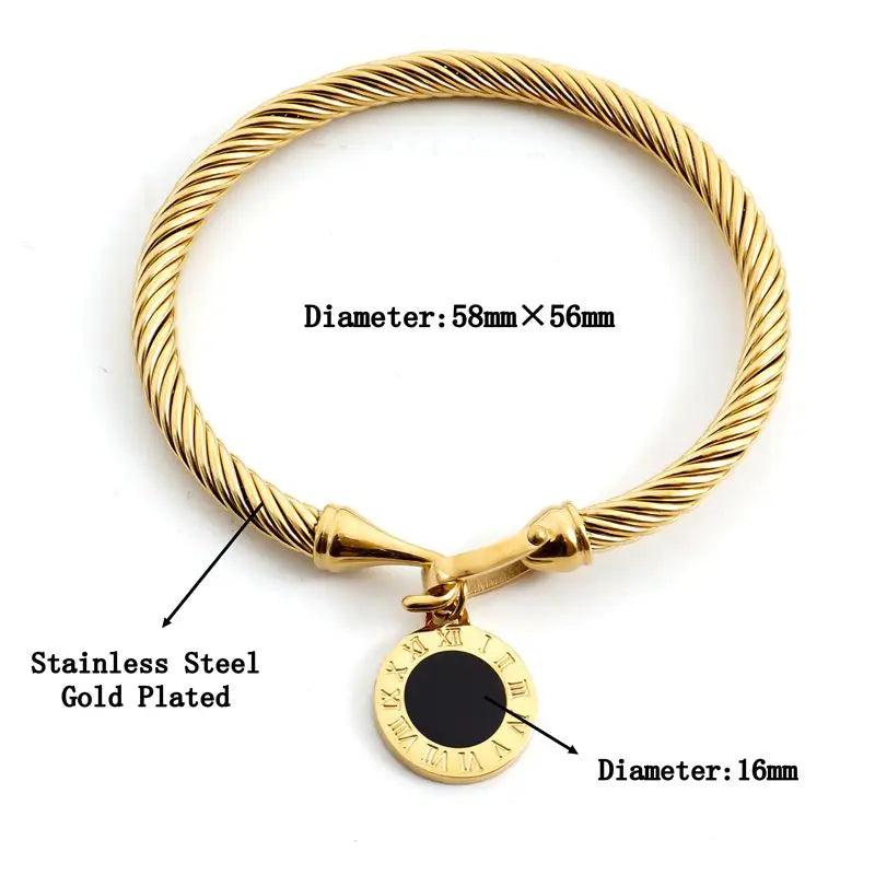 MSX Gold Plating Stainless Steel Bangles Bracelets Vintage Love Roman Numerals Wristband Bracelets Bangles for Men Women