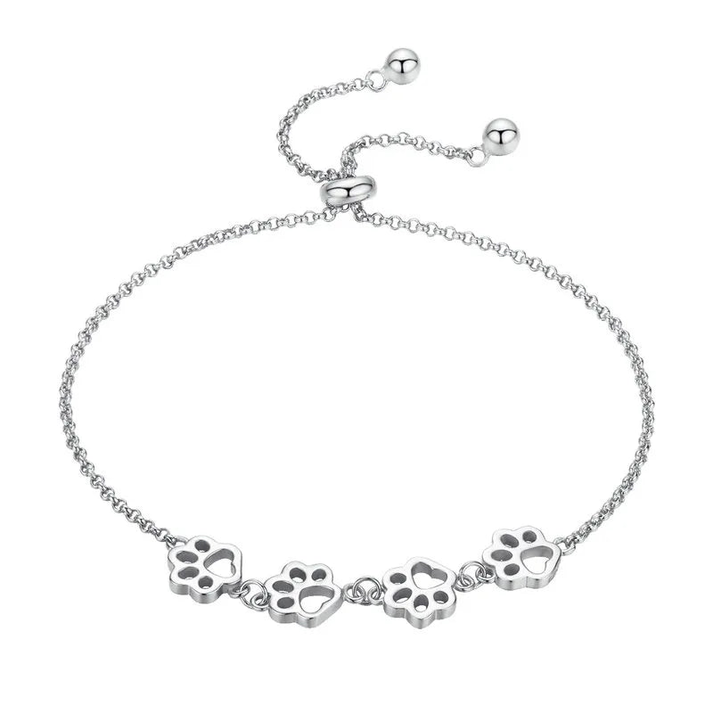 Bamoer 925 Sterling Silver Cute Pet Footprints Bracelet Cat Paw Adjustable Chain Bracelet for Women Birthday