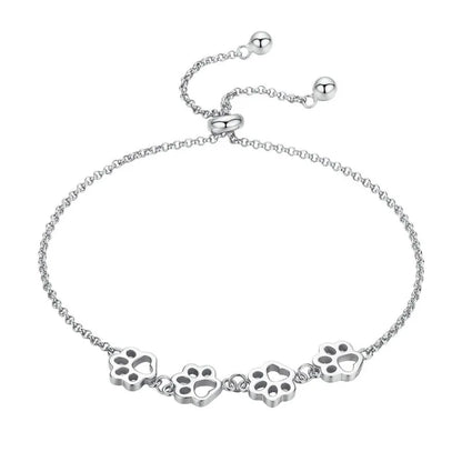 Bamoer 925 Sterling Silver Cute Pet Footprints Bracelet Cat Paw Adjustable Chain Bracelet for Women Birthday