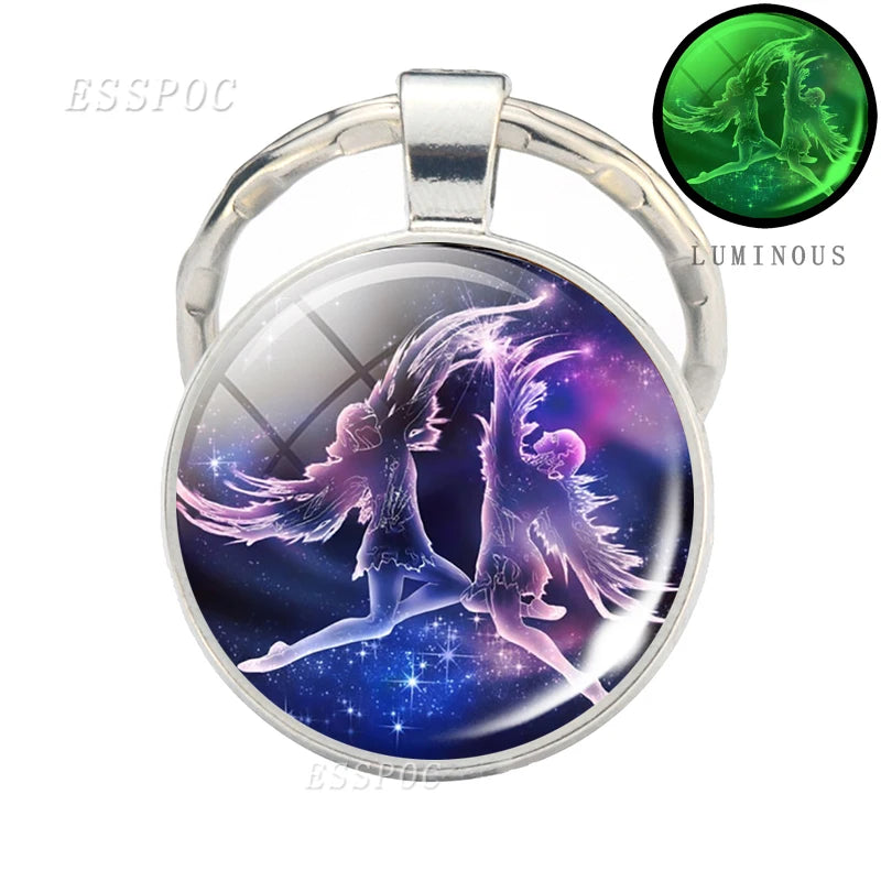 Luminous 12 Zodiac Signs Keychain Constellation Key Chain Leo Libra Virgo Sagittarius Zodiac Jewelry Birthday