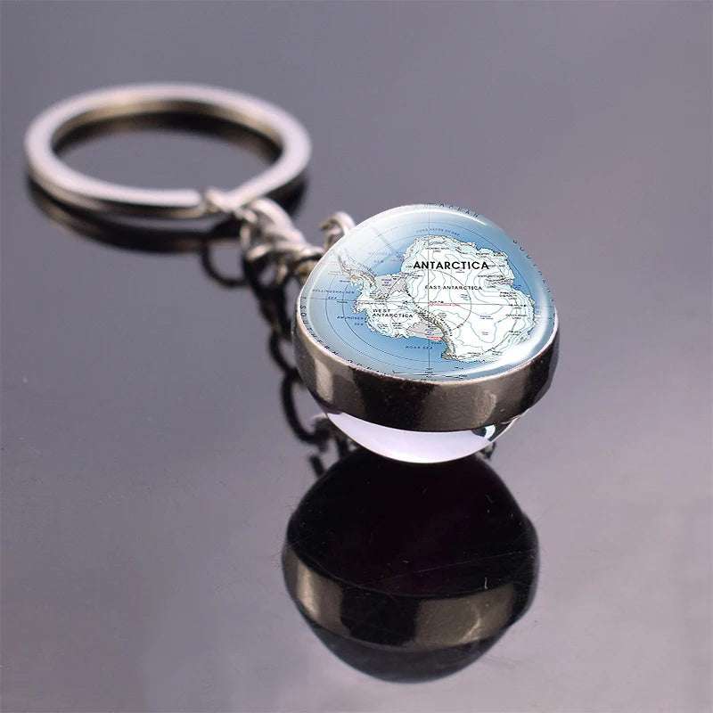 Vintage World Map Keychain Globe Earth Pendant Key Chain Americas Europe Australia Map Keychain Keyfob Christmas