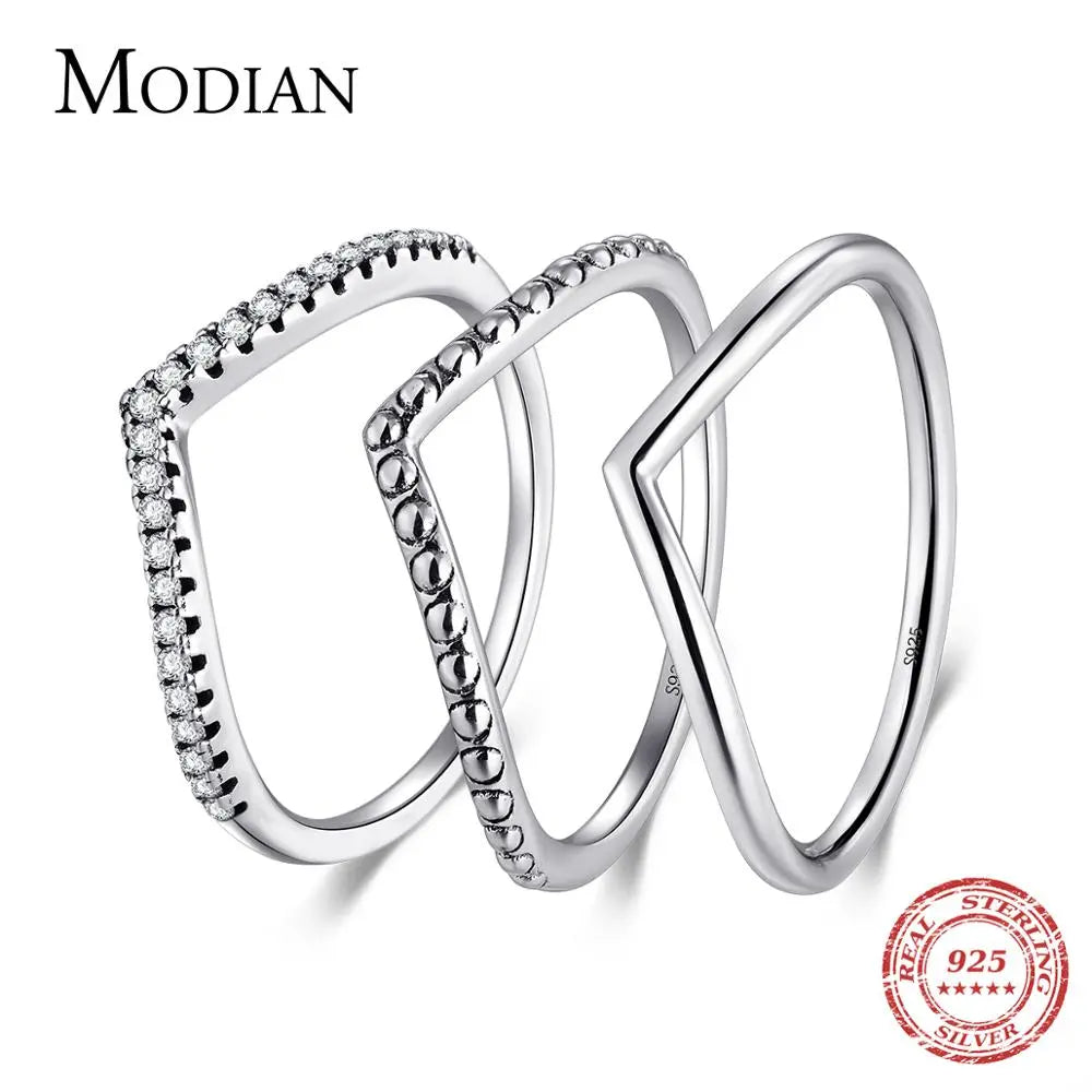 Modian 3 Style Real 925 Sterling Silver Stackable Simple Ring Clear CZ Fashion Instagram Jewelry for Women Couple Rings