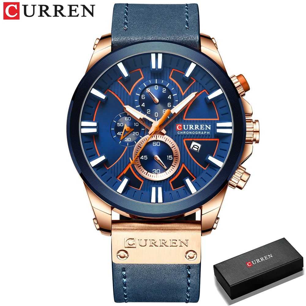 CURREN Watch Chronograph Sport Mens Watches Quartz Clock Leather Male Wristwatch Relogio Masculino for Men
