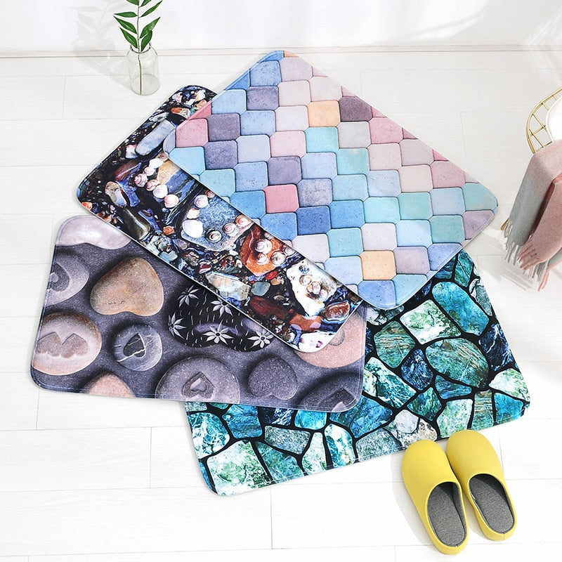 Colorful Stones Bath Mat Set Thicken Flannel Bathroom Carpets Toilet Rugs WC Room Floor Pads Tapis Salle De Bain 45*75 45*120cm