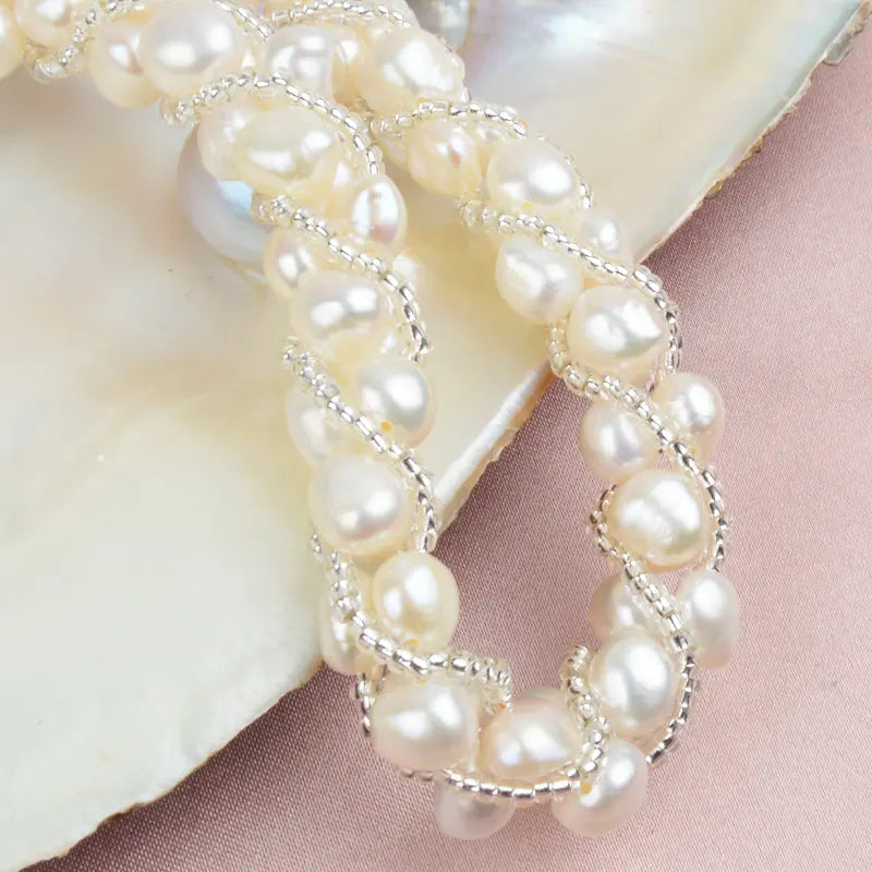ASHIQI Real Natural Freshwater Pearl Handmade Jewelry Sets & More Necklace Bracelet 925 Silver Earrings for Women Wedding