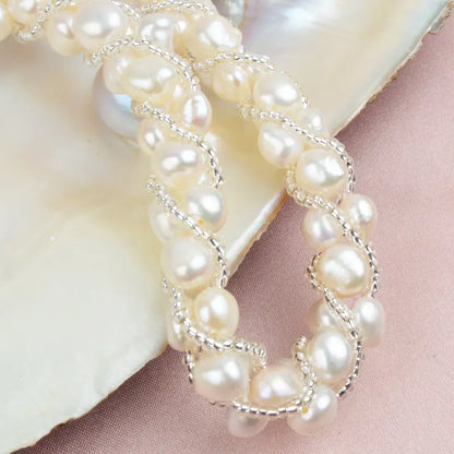ASHIQI Real Natural Freshwater Pearl Handmade Jewelry Sets & More Necklace Bracelet 925 Silver Earrings for Women Wedding