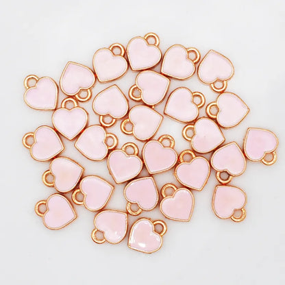 50pcs/Lot Fashion Small Heart Shape Enamel Charms 7*8mm Gold Color Tone Oil Drop DIY Bracelet Floating Charms