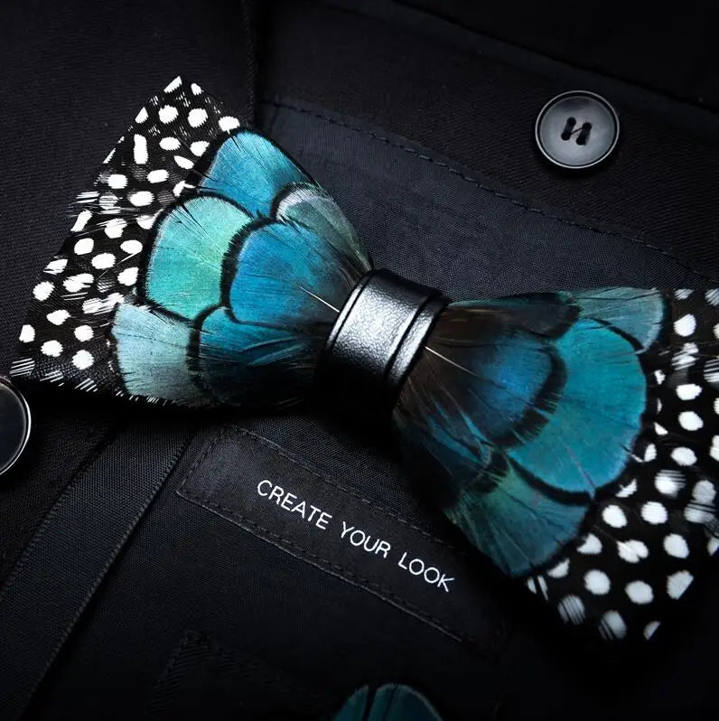 RBOCOTT Feather Bow Ties Men's Luxury Bowtie With Box Fashion Peacock Feather Bow Ties for Men Business Party Wedding