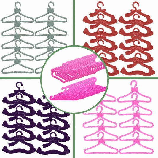10 Pcs/Lot Dolls Accessories Mini Pink Purple Grey Wardrobe Dollhouse Dress Clothes Plastic Hangers for Barbie Doll Kid Toy