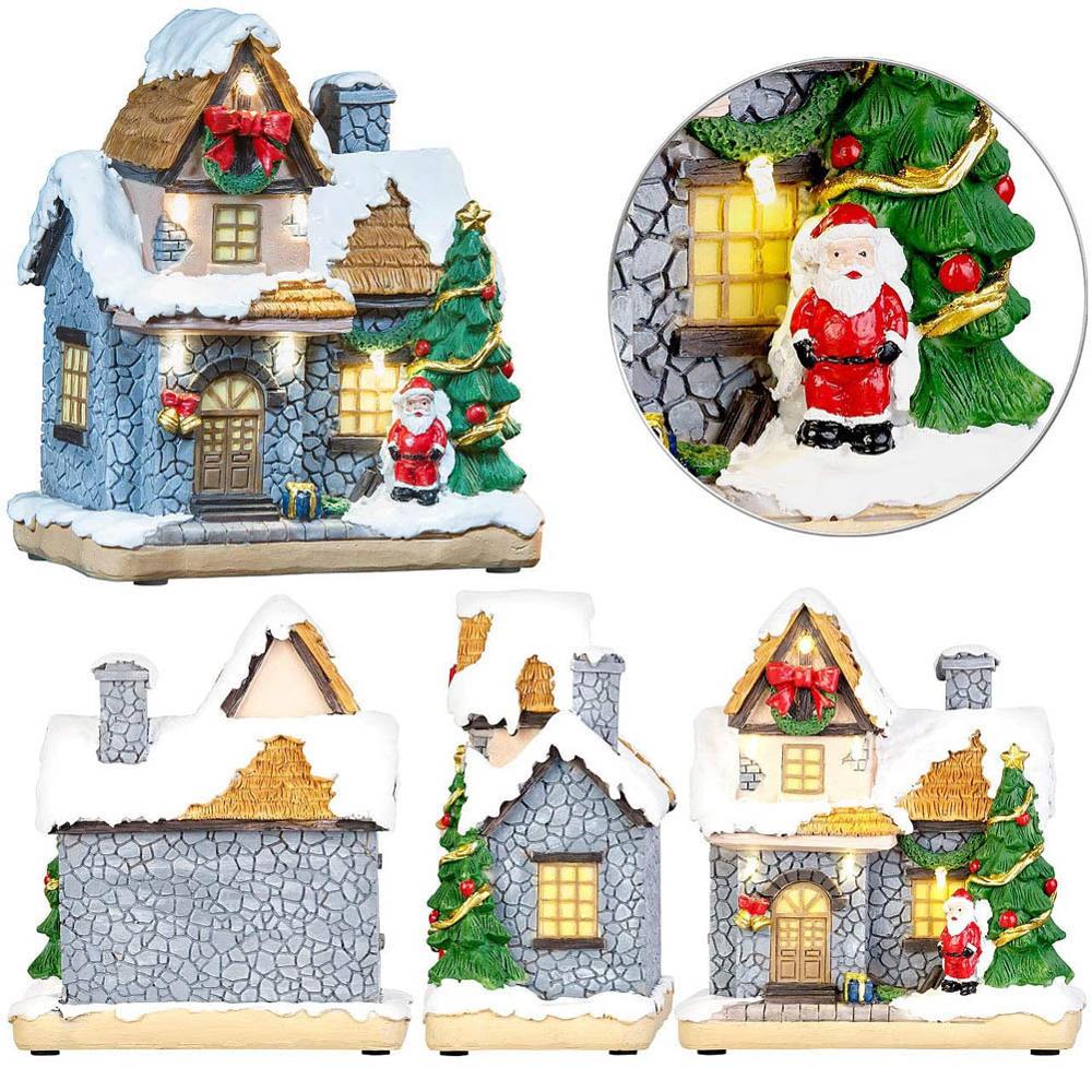 Christmas Decoration Village Collection Figurine Building Christmas House With Santa Claus LED Lighting Home Fireplace Ornament