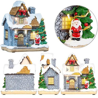 Christmas Decoration Village Collection Figurine Building Christmas House With Santa Claus LED Lighting Home Fireplace Ornament