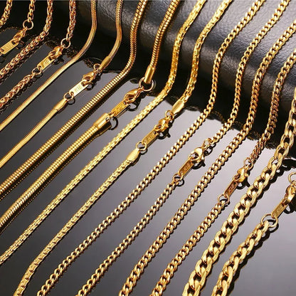 3-6mm Men Necklace Snake Chain Miami Cuba Link With Round Box and Wheat Chains Stainless Steel Choker Jewelry 24-27in