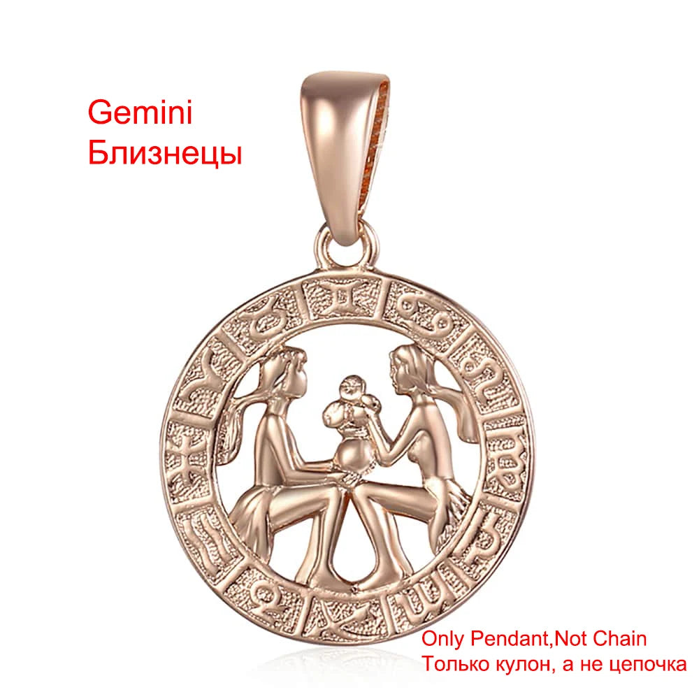 Davieslee Pendant Necklace for Women 12 Zodiac Sign Constellation Yellow Rose Gold Color Womens Necklaces Round Shaped LGPM16