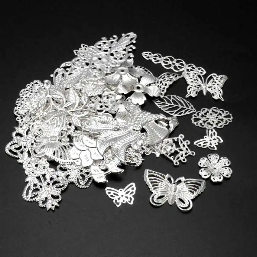30Pcs Antique Bronze Mixed Metal Filigree Wraps Connectors Metal Crafts Decoration DIY