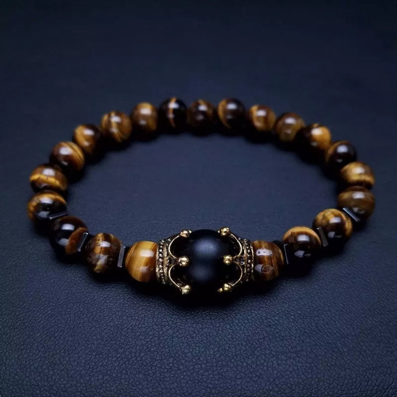 Charm Bracelet for Men Fashion Luxury Antique Crown High Quality Tiger Eye Stone Bead Bracelets Jewelry Male Pulseira Bileklik