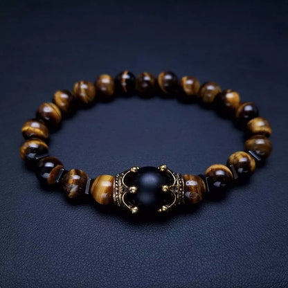 Charm Bracelet for Men Fashion Luxury Antique Crown High Quality Tiger Eye Stone Bead Bracelets Jewelry Male Pulseira Bileklik