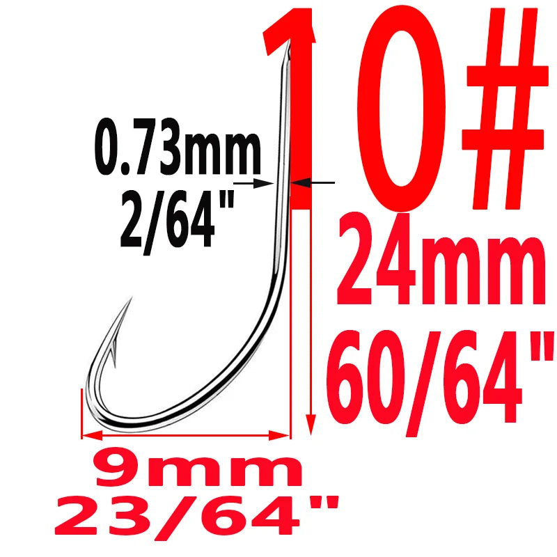100pcs/Bag Iseama Circle Carp Eyed Fishing Hook Size 1# to 14# Ring Eye Japan High-Carbon Steel Fish Hook
