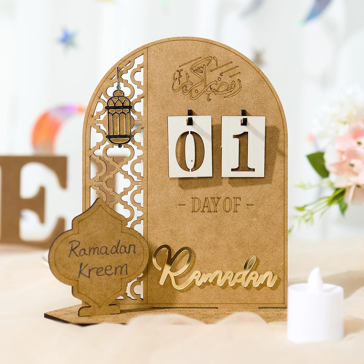 Ramadan Countdown Calendar Eid Mubarak Wooden Ornament 2024 Ramadan Decoration for Home Islam Muslim Party Decor Ramadan Kareem
