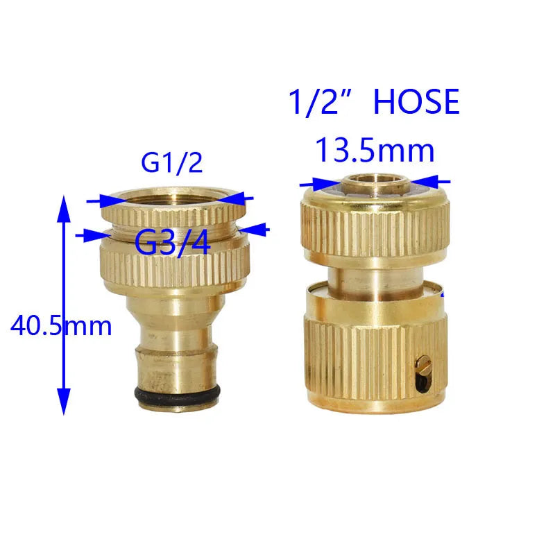 Garden Brass Hose Quick Connector 1/2 Copper Connector Garden Hose Female Thread 1/2 3/4 Water Gun Fitting 1set