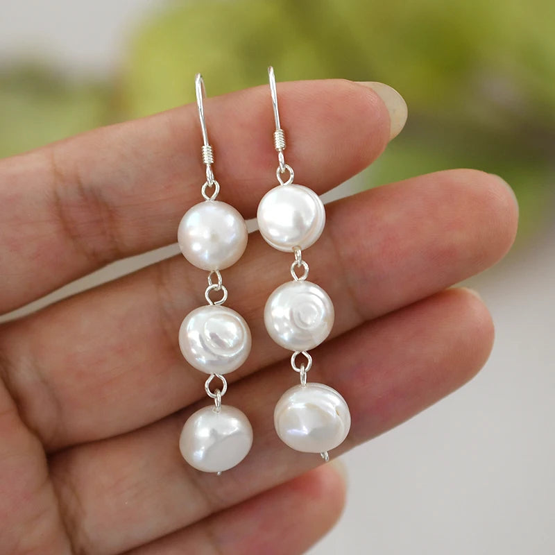 ASHIQI Natural Freshwater Pearl Earrings Real 925 Sterling Silver Long Korean Earrings for Women Big Baroque Pearl Jewelry