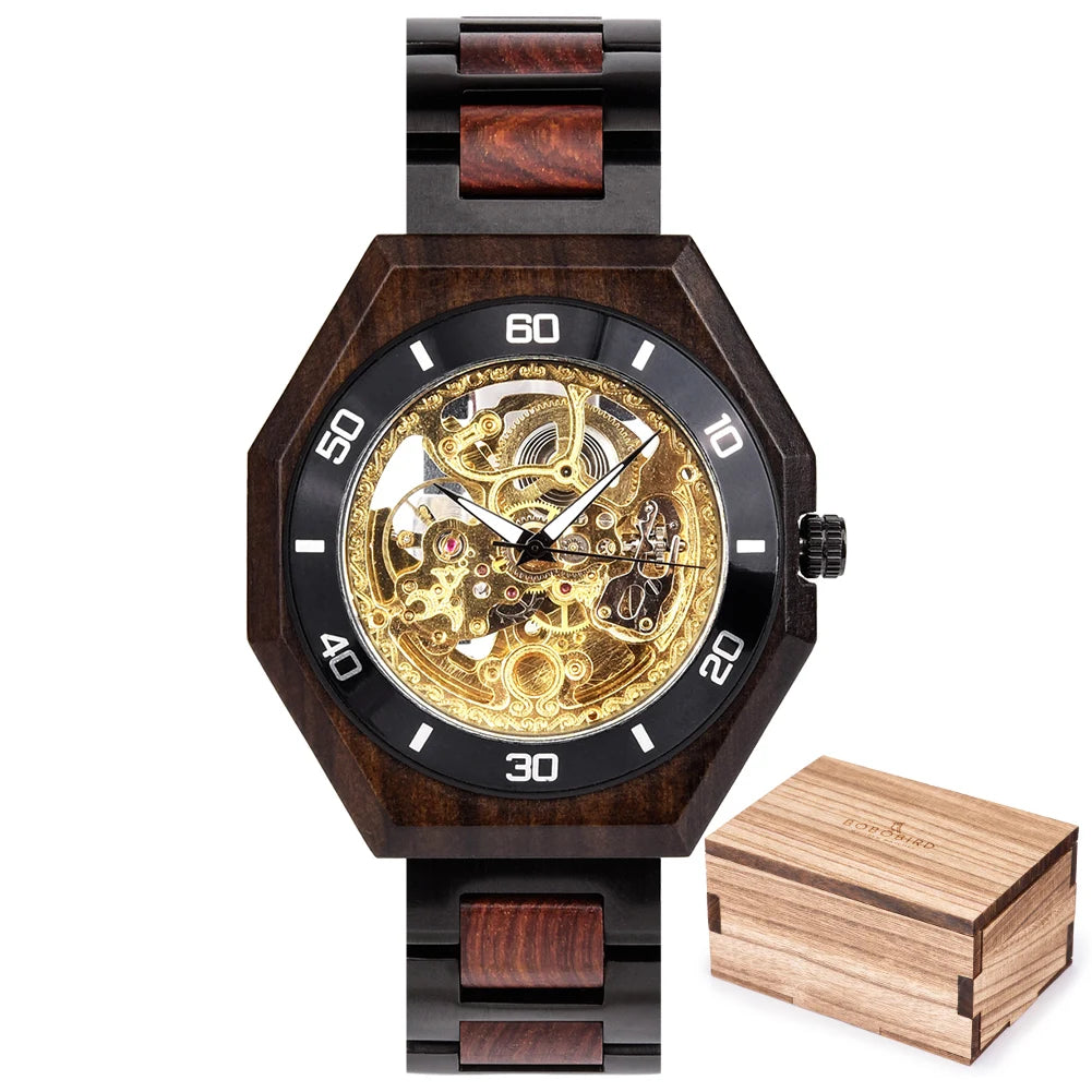 BOBO BIRD Wood Mechanical Watch Men Relogio Masculino Big Mens Watches Top Brand Luxury Timepieces Erkek Kol Saati