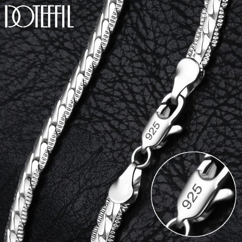 DOTEFFIL 925 Sterling Silver 6mm Side Chain 16/18/20/22/24 Inch Necklace for Woman Men Wedding Engagement Jewelry