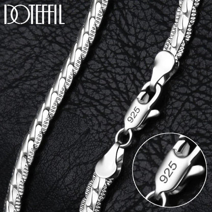 DOTEFFIL 925 Sterling Silver 6mm Side Chain 16/18/20/22/24 Inch Necklace for Woman Men Wedding Engagement Jewelry