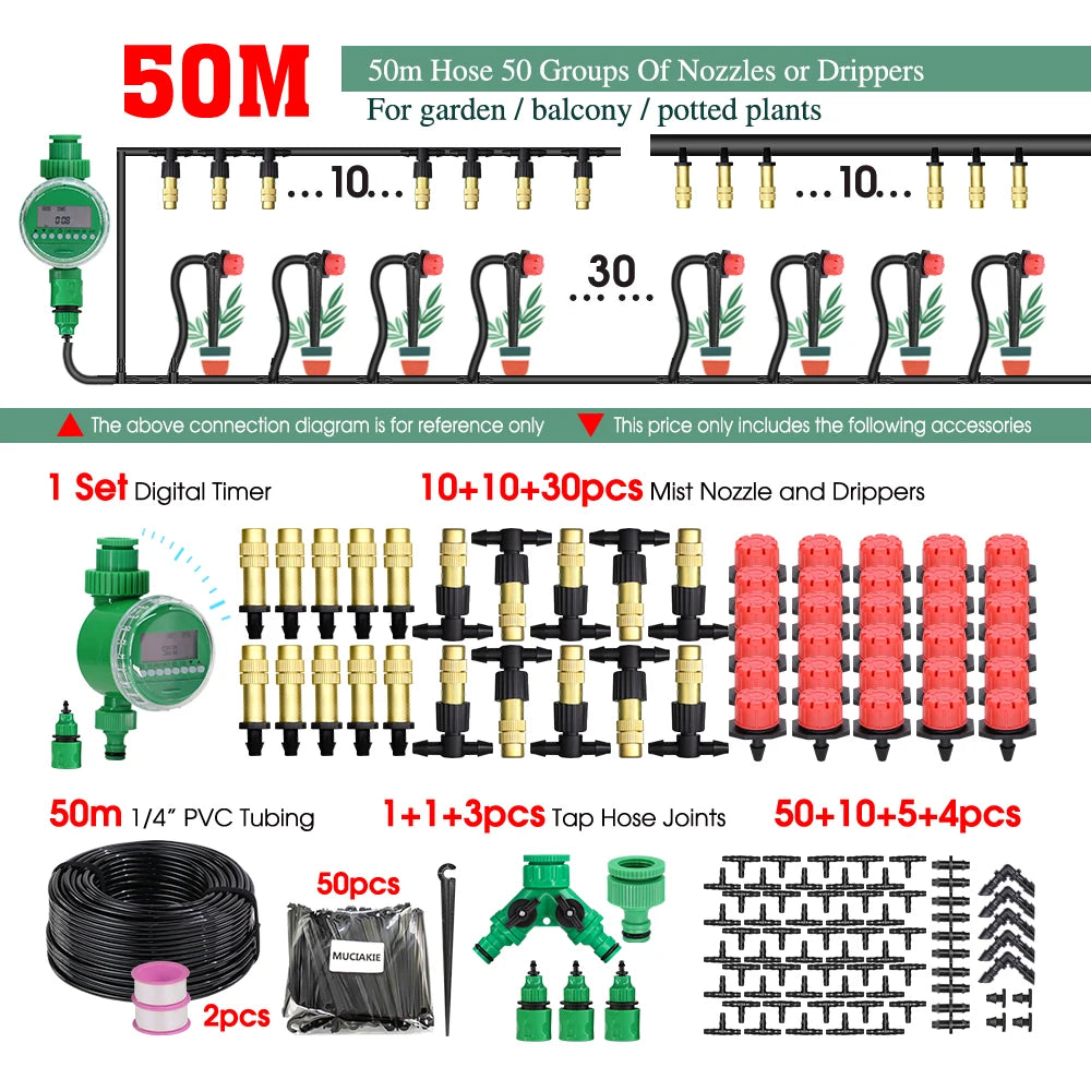 MUCIAKIE 5m-50m Automatic Garden Watering System Kits Self Garden Irrigation Watering Kits Micro Drip Mist Spray Cooling System