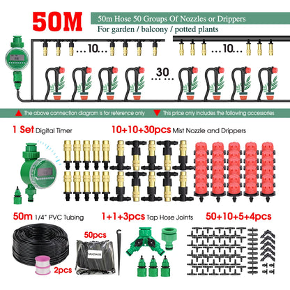MUCIAKIE 5m-50m Automatic Garden Watering System Kits Self Garden Irrigation Watering Kits Micro Drip Mist Spray Cooling System