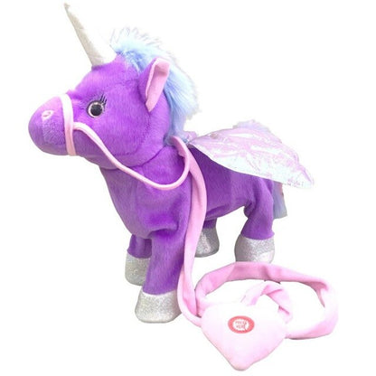 25cm Magic Unicorn Walking& Talking Stuffed Animal Horse Toy Sound Record Unicorn Plush Fantasy for Kids
