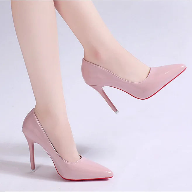 10Cm Women Pumps Elegant Thin Heel Pointed High Heels Black Work Single Shoes Dress Party Womens Shoes White Wedding Shoes