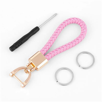High-Grade Keychain for Men Women Rotatable Key Chain Luxury Hand Woven Leather Horseshoe Buckle Car Key Ring Holder Accessories