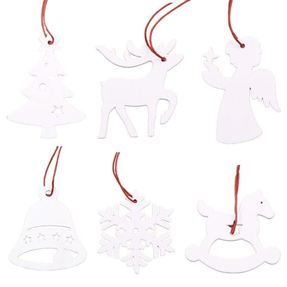 6PCS DIY White&Red Snowflakes Christmas Wooden Pendants Ornaments for Xmas Tree