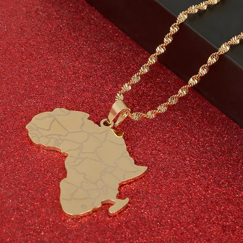 Africa Map Pendant Necklaces Heart African of Maps Jewelry Charms Gold Color Heart Map