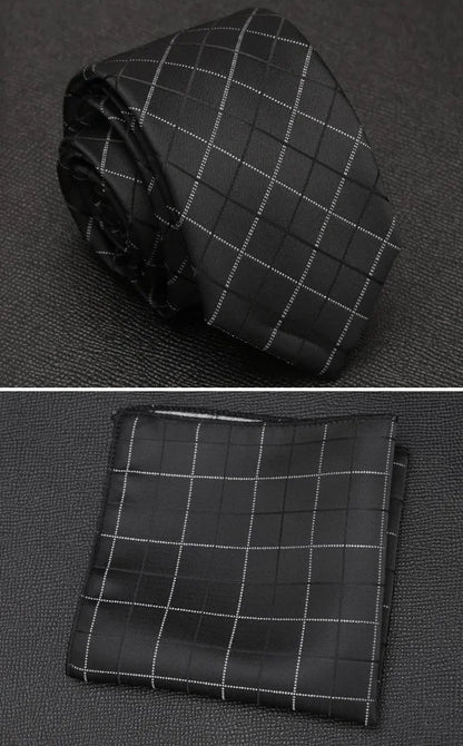 XGVOKH Men Tie Cravat Set Fashion Wedding Ties for Men Hanky Necktie Dot Striped Gravata Jacquard Tie Social Party Accessories