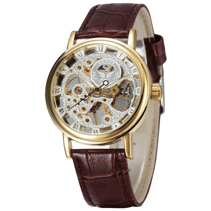 Casual New Fashion SEWOR Brand Skeleton Men Male Military Army Clock Classic Luxury Gold Mechanical Hand Wind Wrist Watch